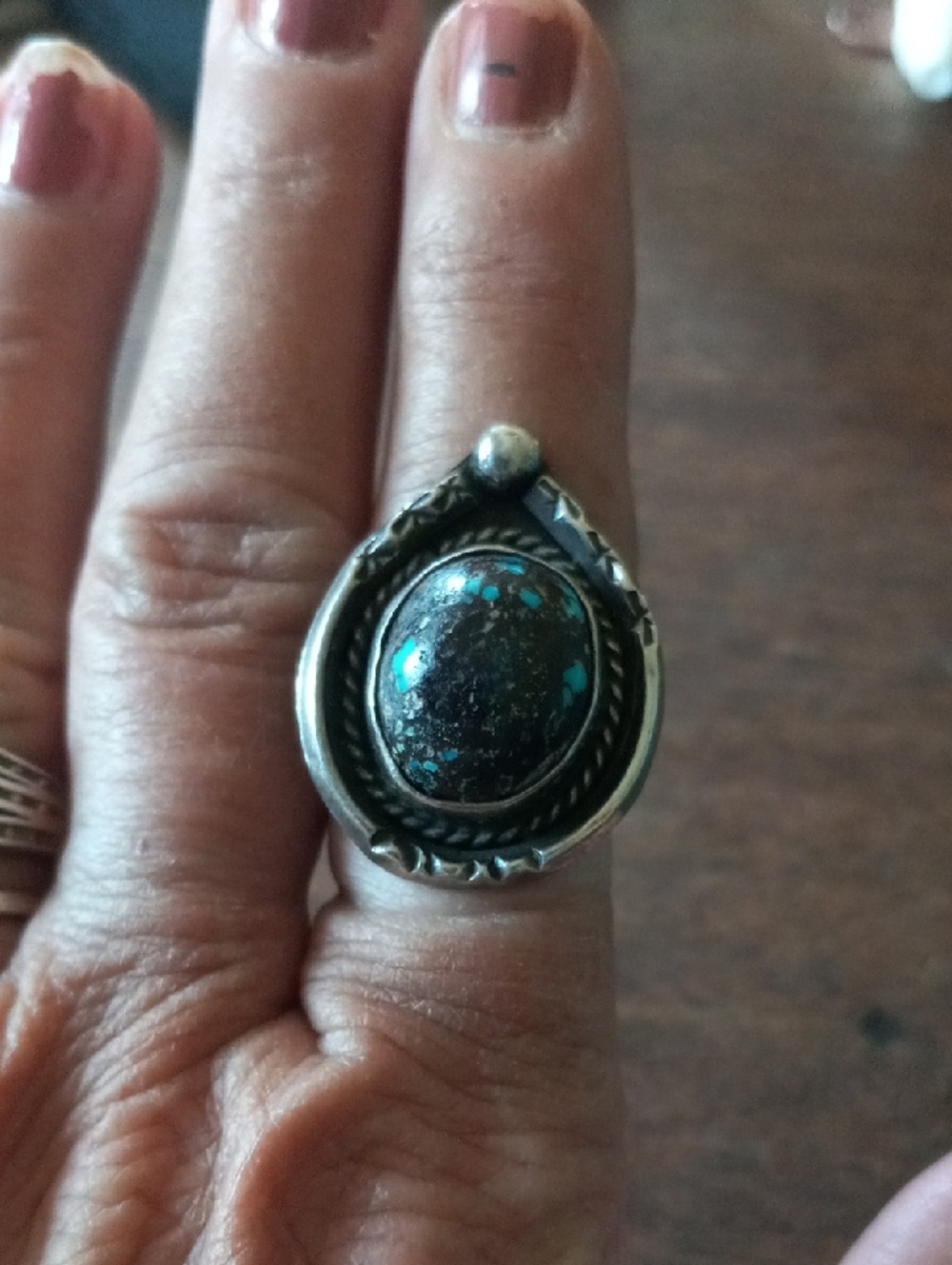 Sterling Silver Navajo Or South WesterTurquoise Oval Statement Ring Sz.7 U u